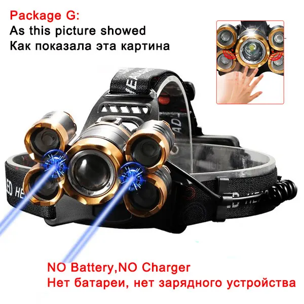 Package G 5000лм ИК датчик светодиодный налобный фонарь умный светильник 5/3 T6 с зумом Высокой Мощности Перезаряжаемый Фонарь для рыбалки 18650 головной фонарь Водонепроницаемый - Испускаемый цвет: Package G