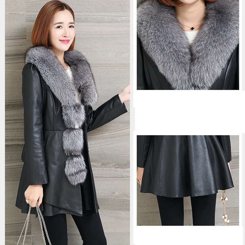 

plus size 4XL Big Collar patchwork Overcoat Women's Winter New Coat long Sleeve Female Jackets PU Leather jacket faux fur Coats