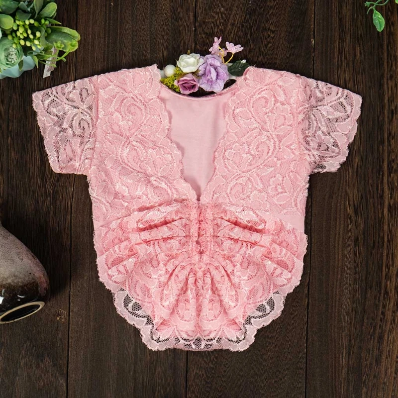 

P15C 2 Pcs Newborn Photography Props Lace Headband Romper Kit Infants Photo Shooting Clothing Outfits Baby Headdress Bodysuit