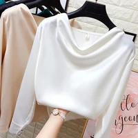 2021 spring new womens tops and blouses long sleeve white satin silk shirt chiffon blouse women slim blusas mujer new arrival