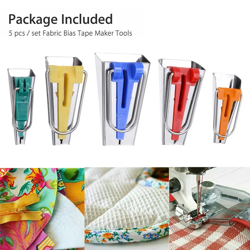

6/9/12/18/25M 5pcs Fabric Bias Sewing Tape Maker Tool Sewing Machine Accessories Quilting Binding Hemming Tapemakers Set