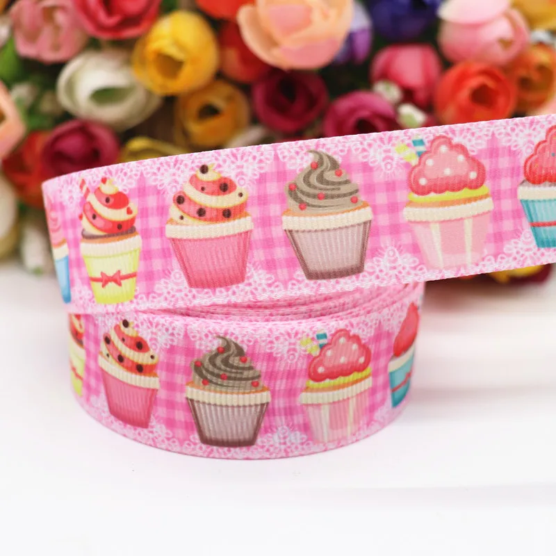10 ярдов 1 дюйм 25 мм корсажные ленты с принтом торта для бантов волос материалы