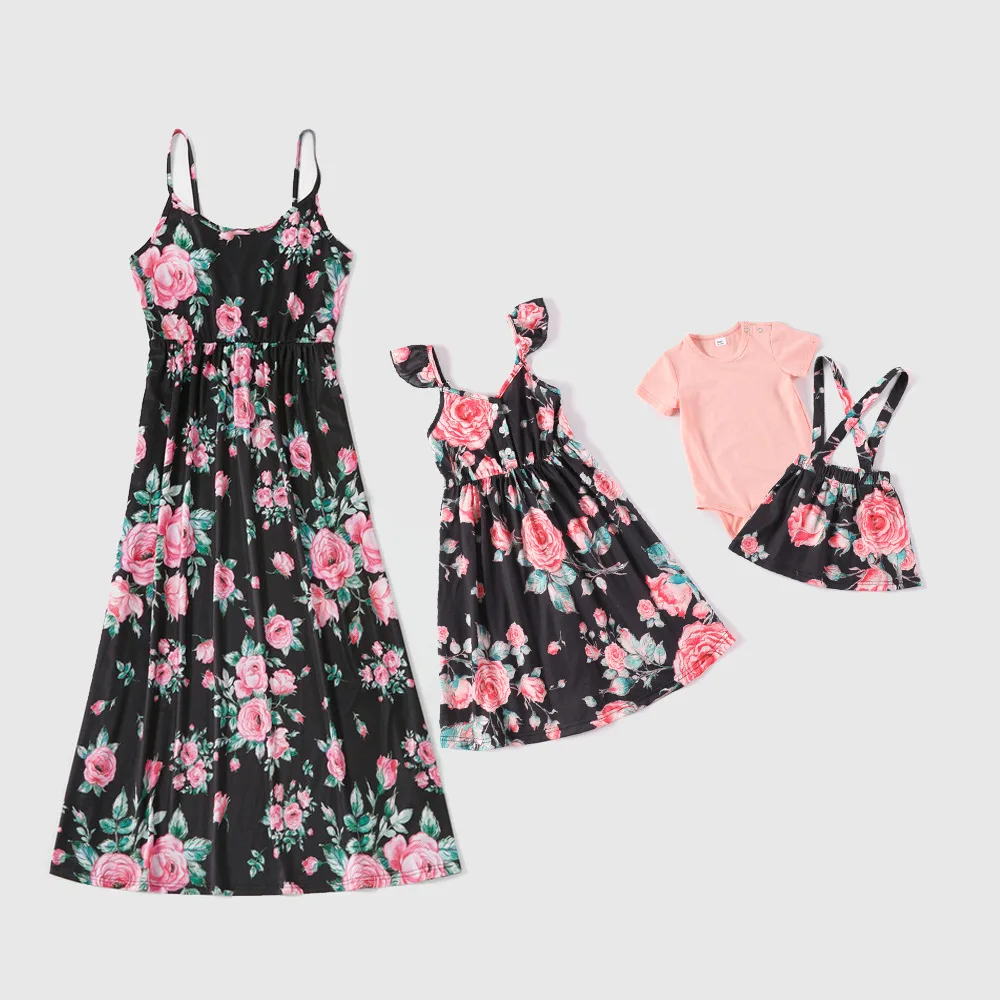

Summer Mommy and Daughter Matching Clothes Dresses Print Sleeveless Long Dress for Mother Kids Cotton Baby Girl Romper Dress New