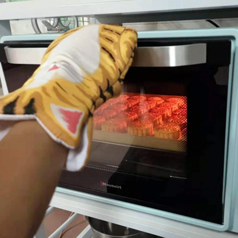 Перчатки для духовки с 3D рисунком кота и лап Длинные хлопковые изоляционные