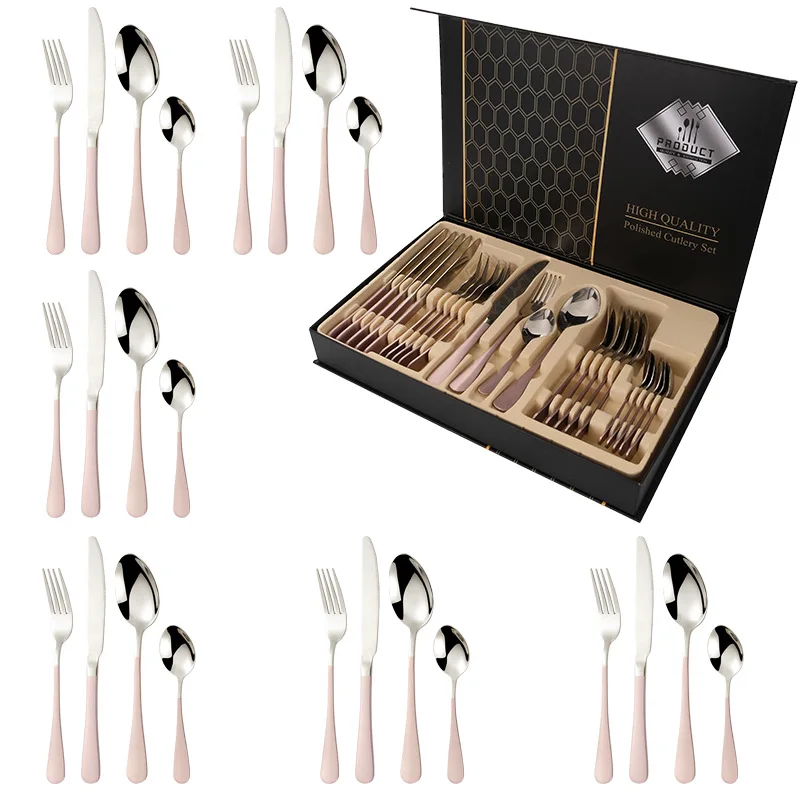 

24pcs Gold Tableware Cutlery Set Stainless Steel Forks Knives Spoons Black Dinnerware Sets Fork Spoon Knife Set Dropshipping