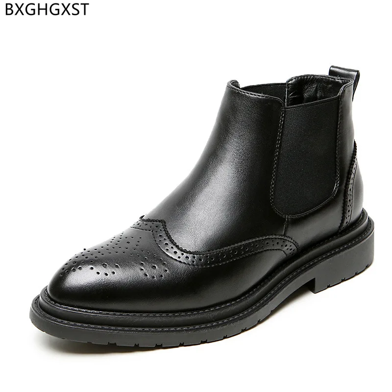 Black Chunky Boots for Men Male Chelsea Boots Men Shoes Leather Motorcycle Boots for Man 2023 Platform Shoes Men Chaussure Homme images - 6