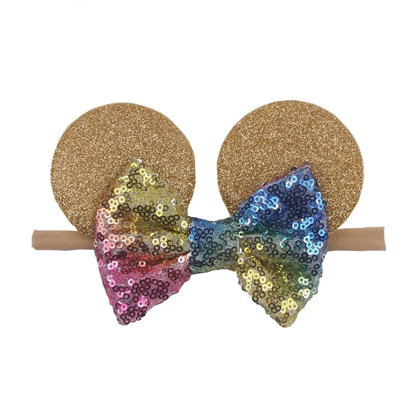 Уши Минни Маус головная повязка Блестящий Золотой Розовый уши бант эластичная