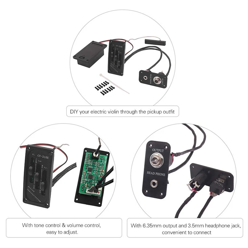 

Electric Violin Pickup Piezo Preamp Accessory With Active Tone System Brass