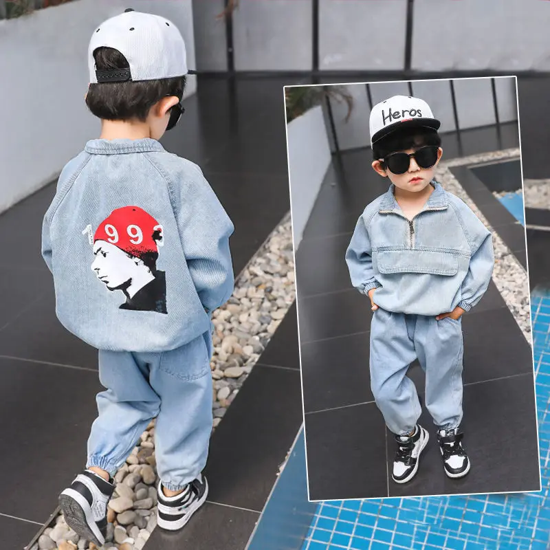 Fashion Baby Boy Denim Clothes Set Coat+Pant 2PCS Bebe Kids Cartoon Jean Jacket Clothing Suit Long Sleeve Spring Autumn 1-10Y | Детская