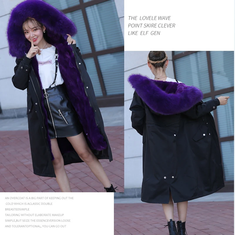 Women Winter Jacket Real Fur Coat Long Parka waterproof women coat Natural fox Fur Collar Thick Warm Real Rex rabbit hair Liner
