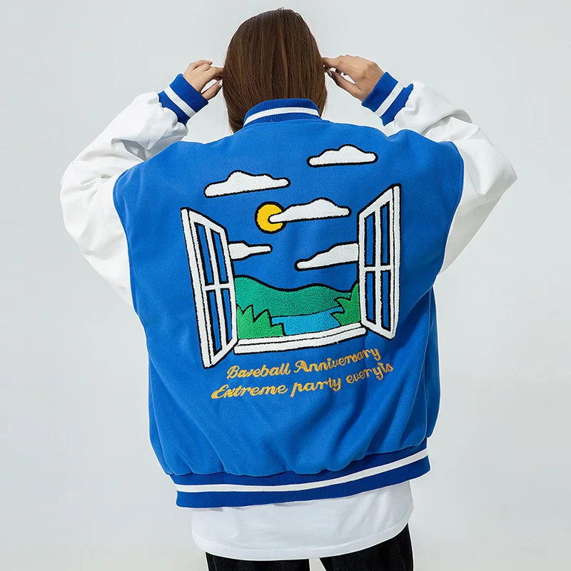 

Куртка женская с вышивкой, бейсбольная уличная одежда контрастных цветов, куртка в стиле Харадзюку, зимняя одежда