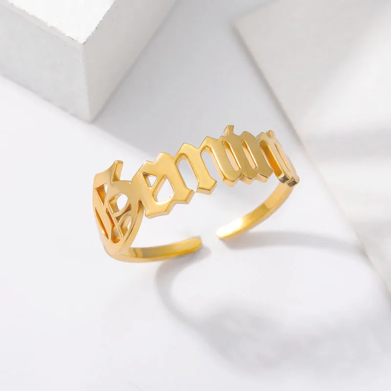 Adjustable Old English Constellation Rings For Women Anniversary Jewelry Stainless Steel Gold Color 12 Zodiac Stackable | Украшения и