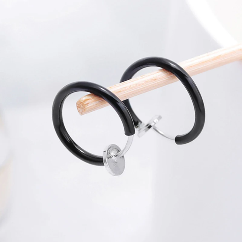 Hot Retractable Stainless Steel Simple Round Circle Earrings No Need Piercing Men Women Classic Hip-Hop Style Hoop | Украшения и
