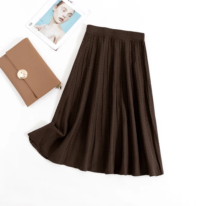 Осенне зимняя женская вязаная юбка 2019 женское вязаное платье с эластичной талией