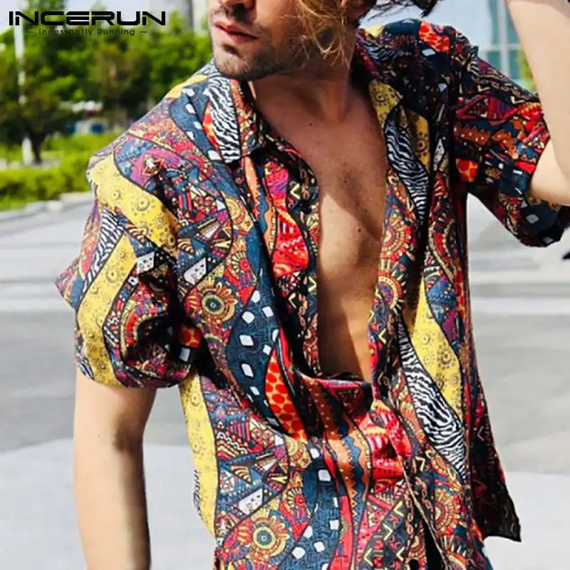 

Men Hawaiian Shirt Printing Lapel Short Sleeve Vacation Summer Casual Camisas Streetwear 2021 Breathable Men Clothing INCERUN