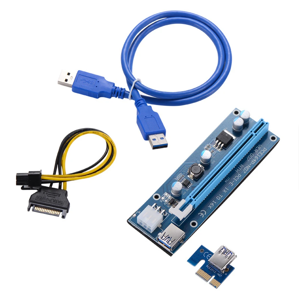 

10PCS VER006C PCIe 1x to 16x Express Riser Card Pci-e Riser Extender 60cm USB 3.0 Cable SATA to 6Pin Power