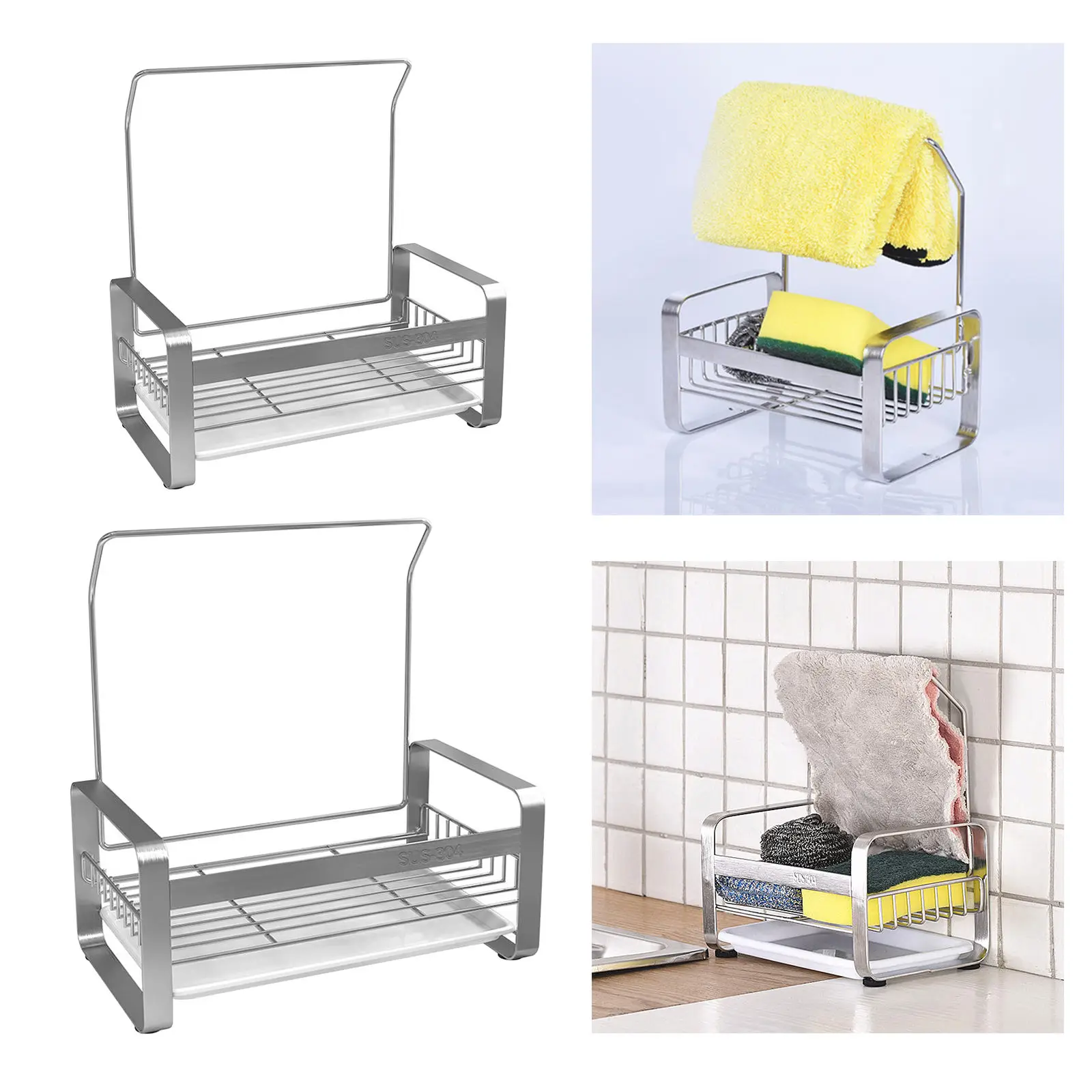 

Кухонный Органайзер, стойка для раковины, держатель для губки из нержавеющей стали, держатель для полотенец, держатель для полотенец со сли...