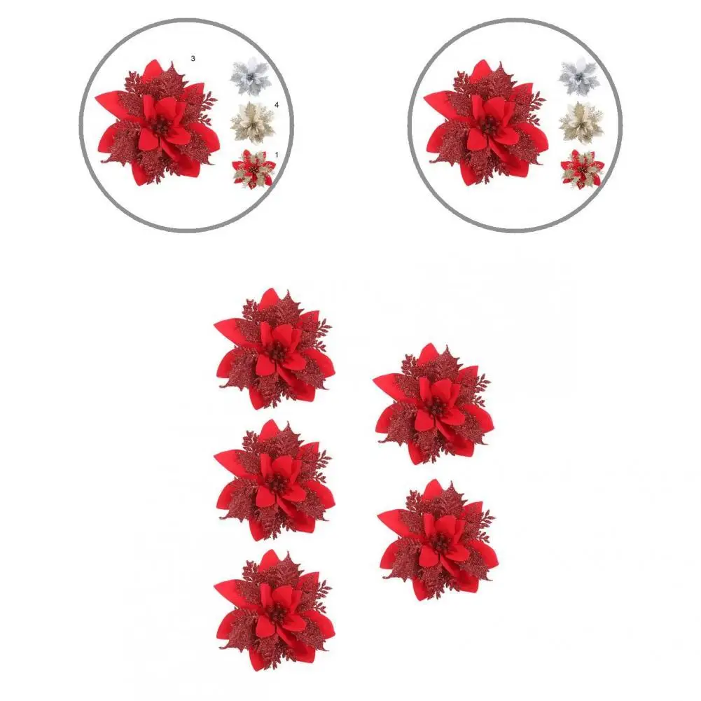 

4 Colors 5Pcs Fancy Visual Xmas DIY Artificial Flowers Fine Workmanship Fake Flower Lightweight for Gifts