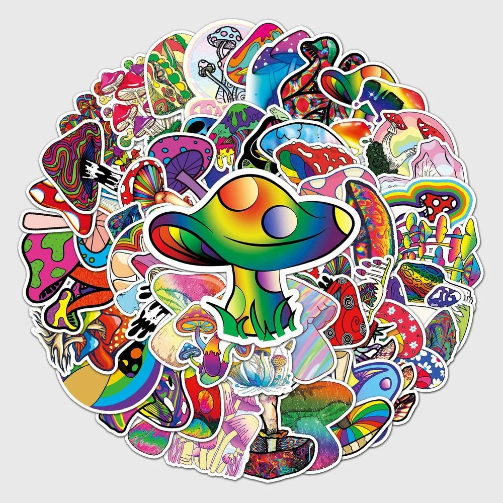 

10/50Pcs Cartoon Psychedelic Mushroom Plant Graffiti Stickers Travel Skateboard Suitcase Guitar Luggage Laptop Funny Decals
