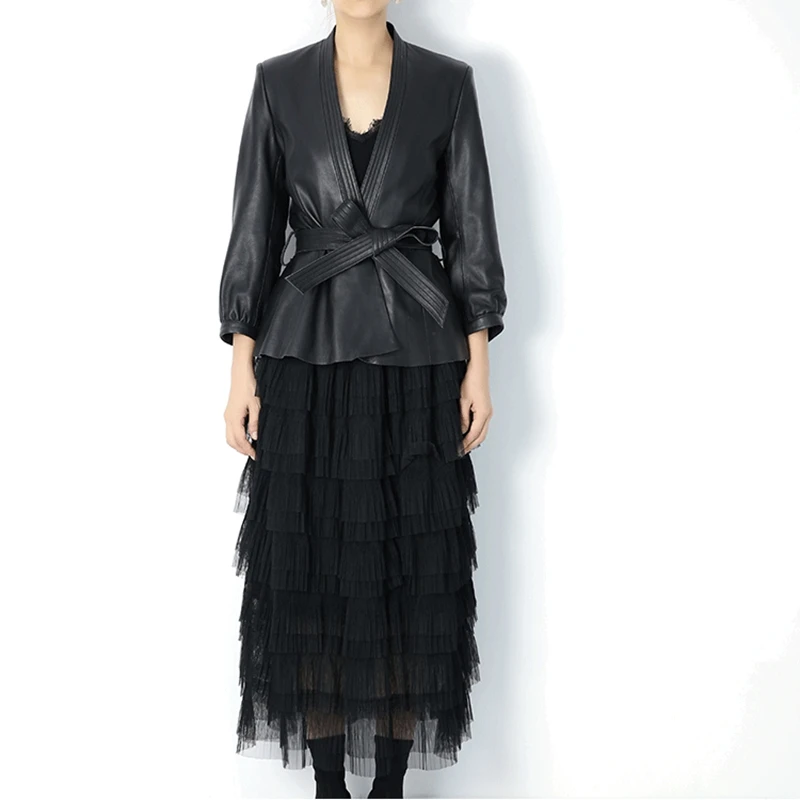 2020 натуральная женская куртка из овечьей шкуры с V образным вырезом и длинными