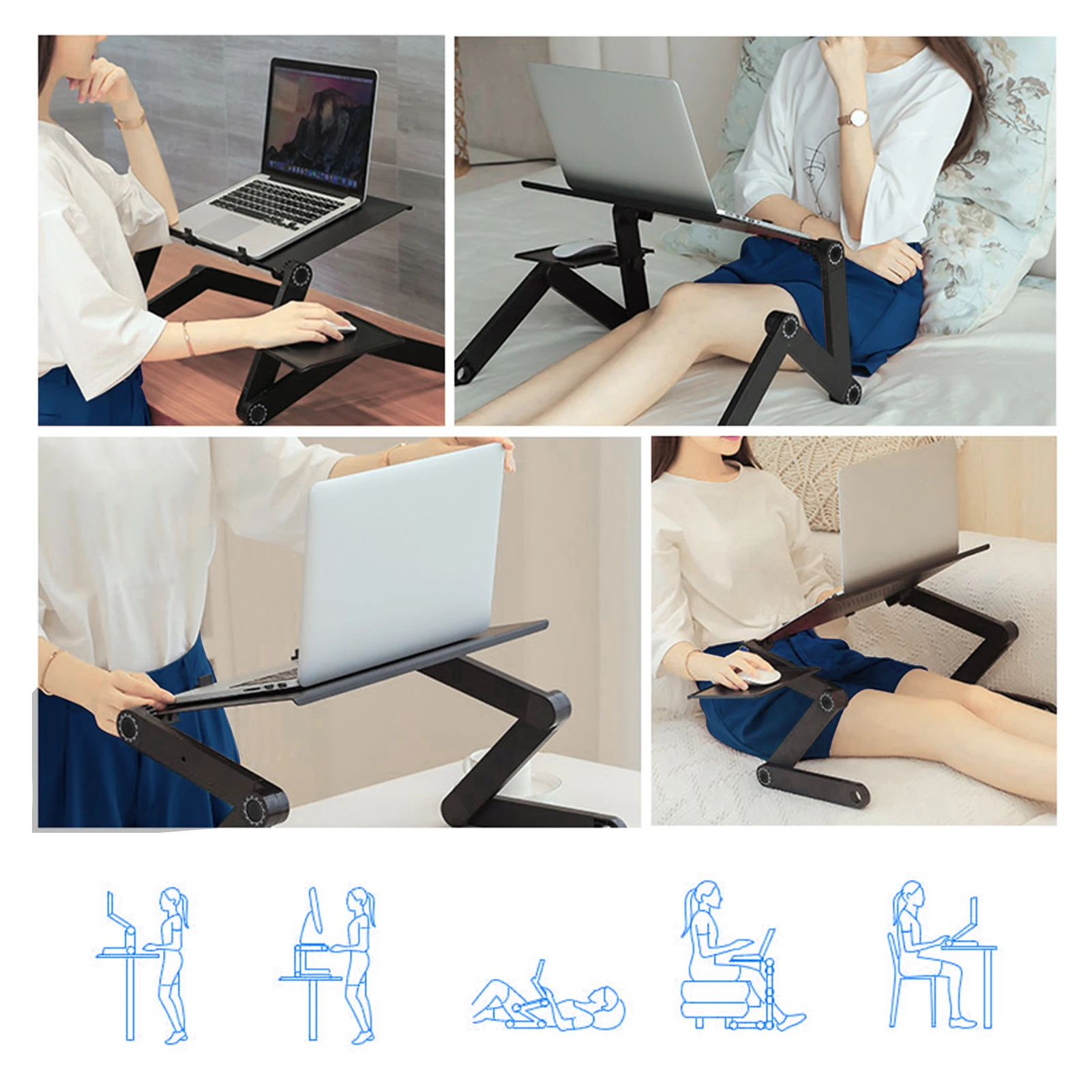 

Portable Laptop Desk for Bed Adjustable Computer Table Ergonomic Lap Notebook Stand Lapdesk Trayy Tray With Mouse Pad