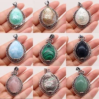 natural rose quartzs malachites pendant charms water drop shape pendant for making women jewerly diy necklace gift 35x45mm