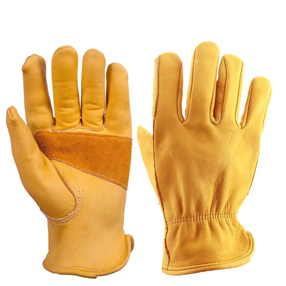 [AETRENDS] Flex Grip Leather Work Gloves Stretchable Wrist Tough Cowhide Working Gloves(Gold, S, M, L, XL) O-0047 - Цвет: Yellow 1