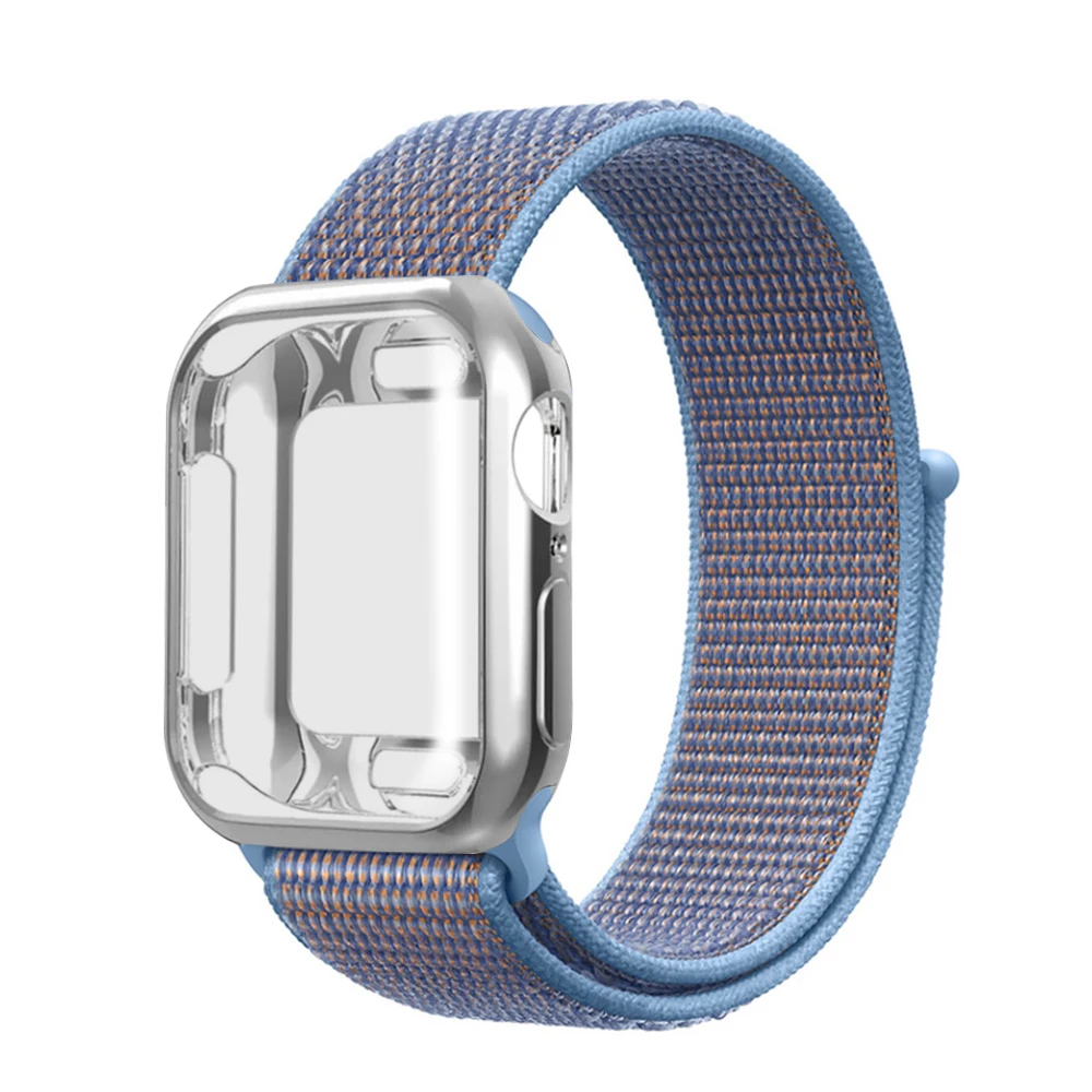 Нейлоновый ремешок+ чехол для Apple watch series 5/4/3/2/1, 42 мм, 38 мм, версия в едином положении во время занятий легкой атлетикой, ремешок для iwatch 40 мм 44 спортивный браслет - Цвет ремешка: Azure