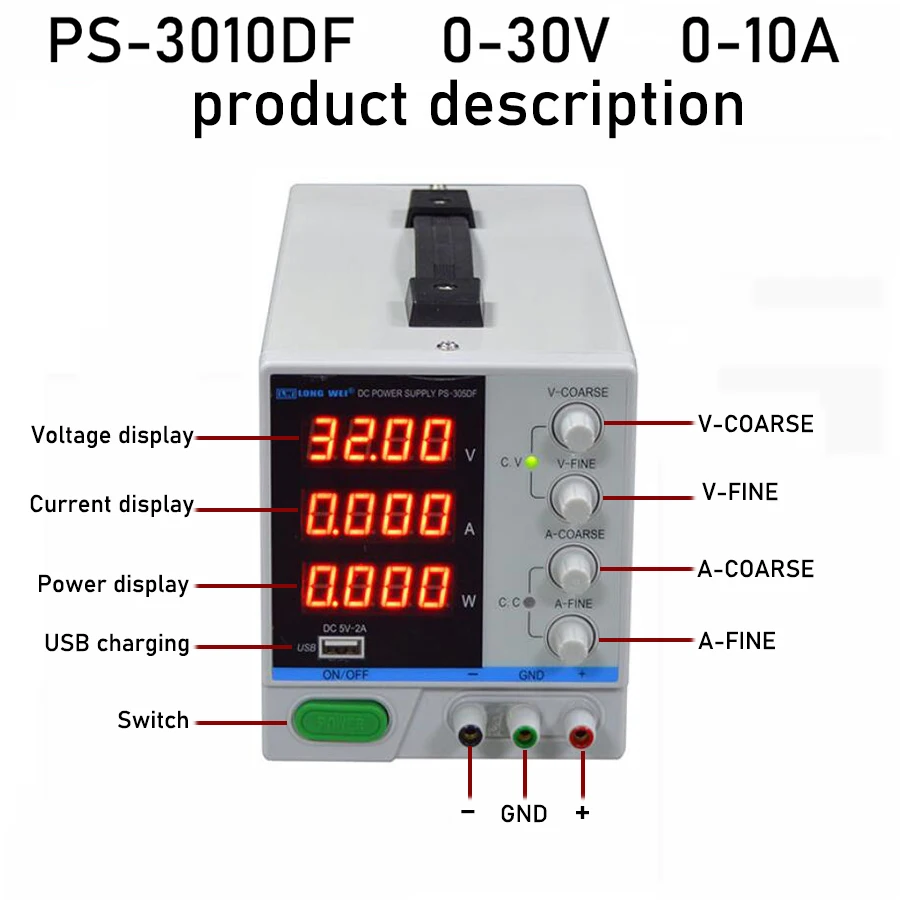 

PS-3010DF 4-bit display 30V 10A laboratory DC power supply adjustable USB charging maintenance switching regulator power supply