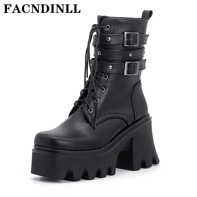 

Brand Women Boots New Fashion Rome Shoes Top Qulaity Autumn Winter High Heels Chunky Platform Lace Up Motorcycle Boots Plus Size
