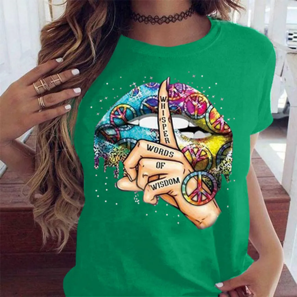 2020 губы Акварельная графическая футболка для губ женские топы рубашка с О