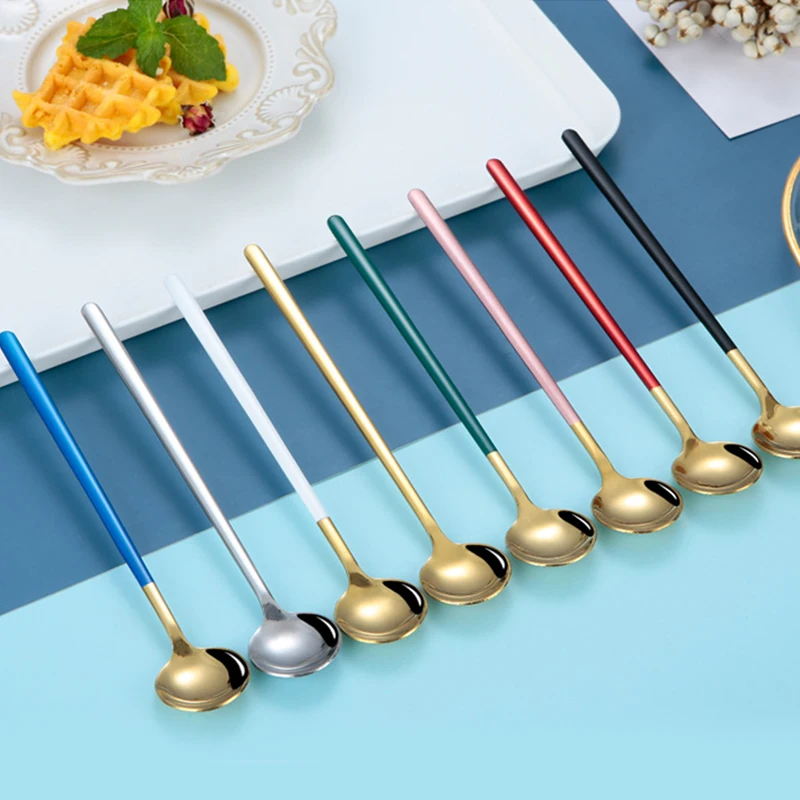 Ложка для перемешивания кофе чая радужного цвета с длинной ручкой ложки