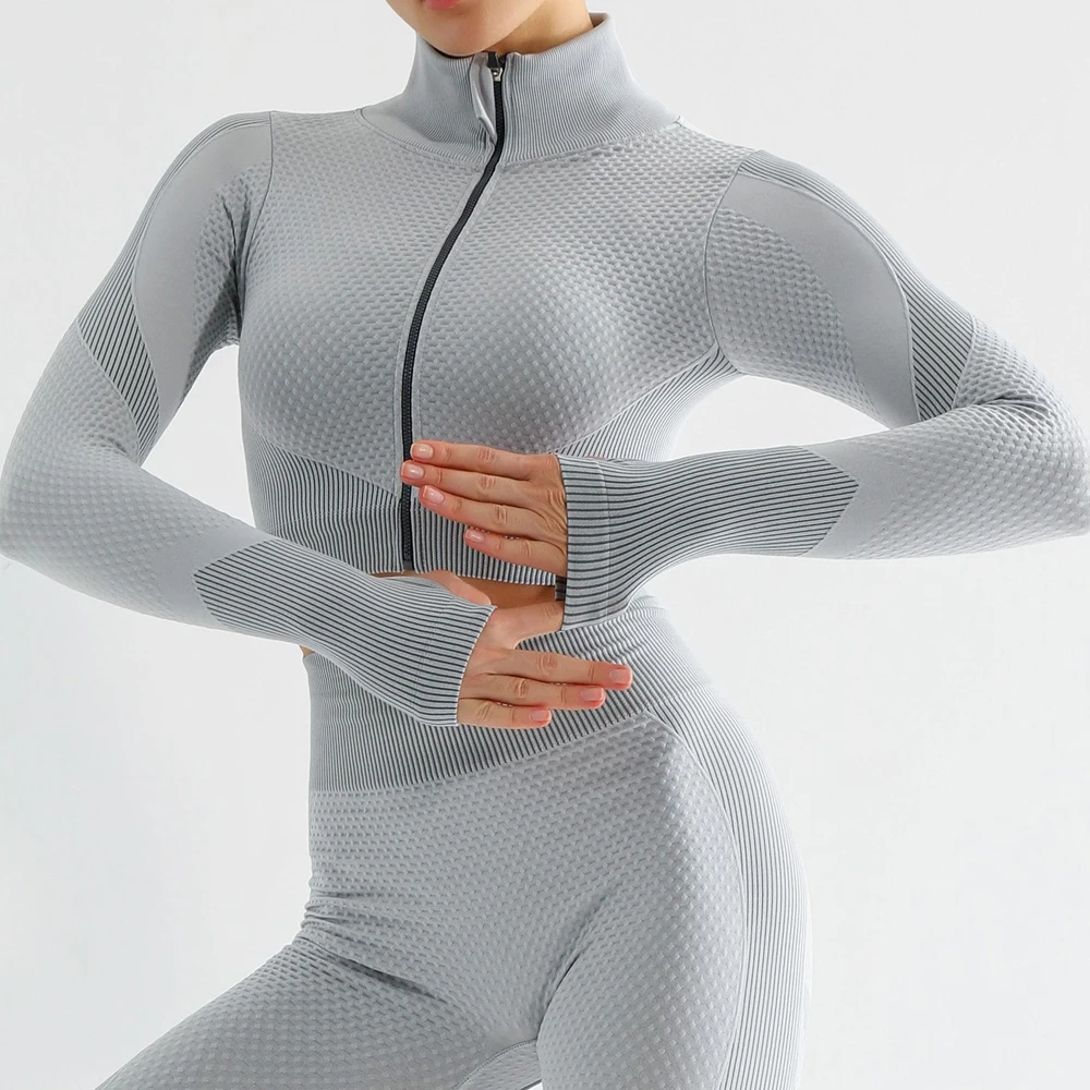 

Running Jacket Women Stretch Tight Long Sleeve Thumb Hole Sports Gym Fitness Zipper Coat Yoga Clothes Quick-Drying Sportswear