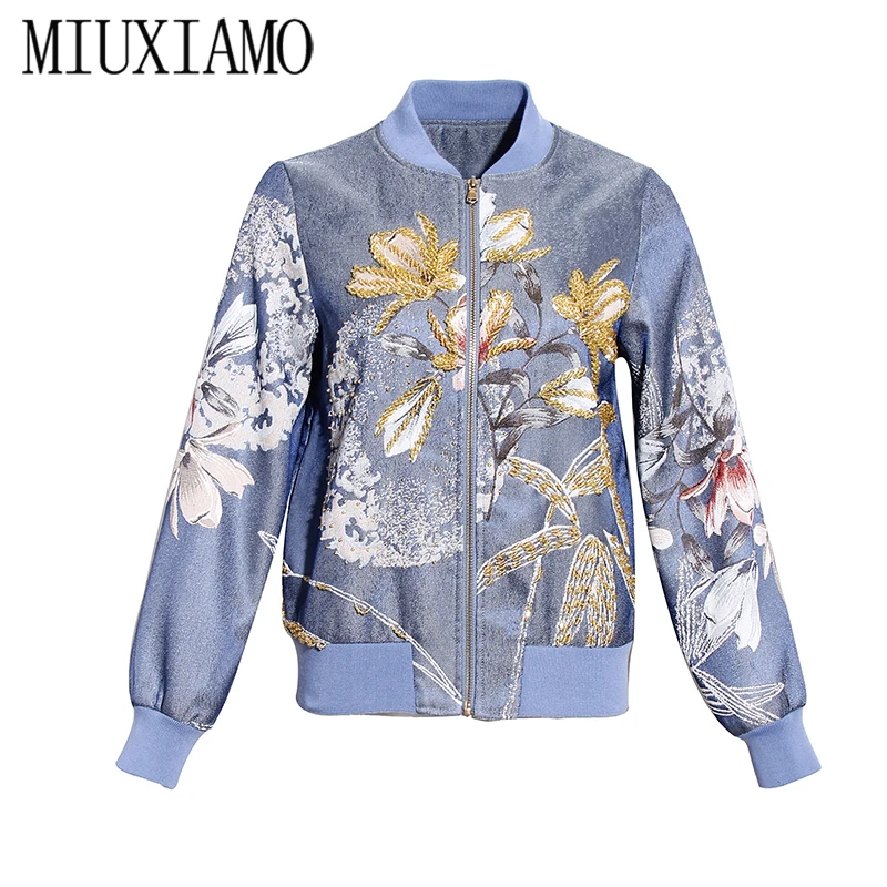 

MIUXIMAO High Quality 2020 Office Lady Spring Coat Casual Full Sleeve Beading 3D Flower Pink Embroidery Jacket Women vestidos