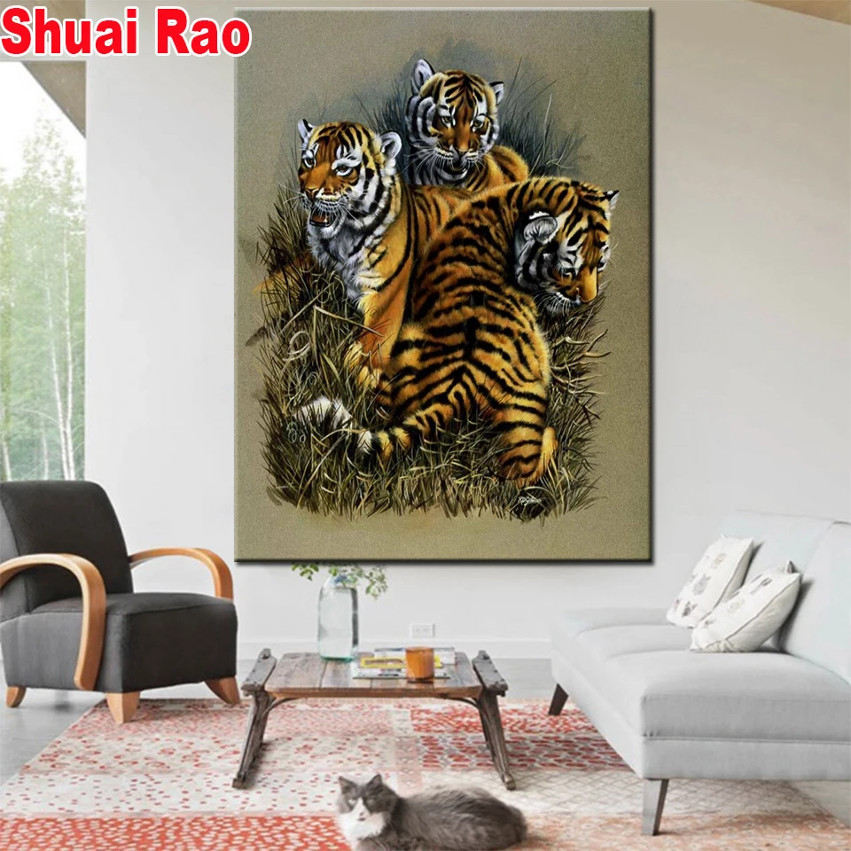 

three tiger diamond embroidery full round 3d diy diamond painting mosaic cross stitch kit 5d diy diamant painting ,
