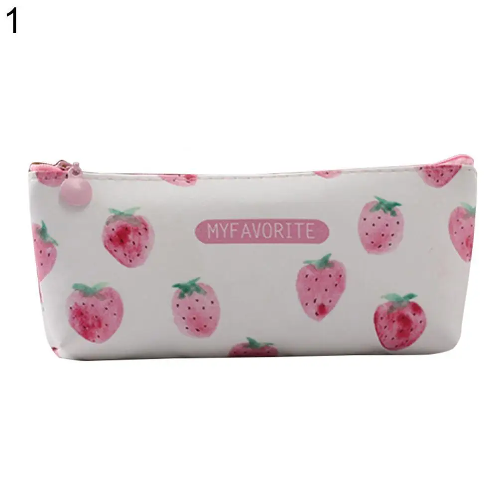 

Lovely Strawberry Faux Leather Pencil Case Bag Girls Stationery School Supplies