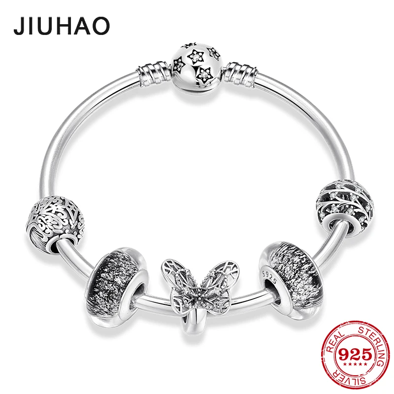 Горячая 925 стерлингового серебра коричневого стекла бесплатно Бабочка BeadsBracelets