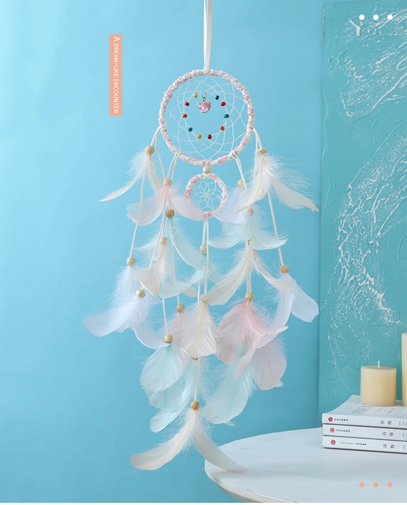 

Indian Dream Catcher Feather Crafts Brown Wind Chimes Handmade Dreamcatcher Net for Wall Hanging Home Living Room Decoration