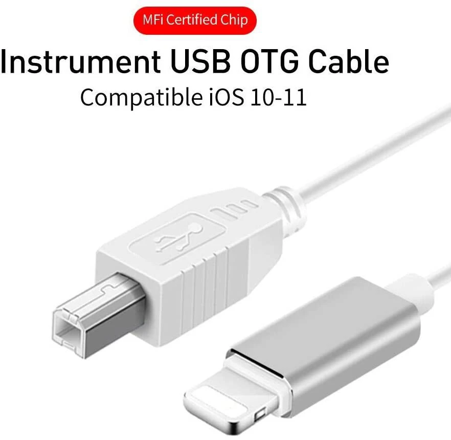 

1m for iPhone iPad,for Electronic Musical Instruments, Audio Interface 8Pin Adapter to USB Type B Adapter OTG Cable,Male to Male