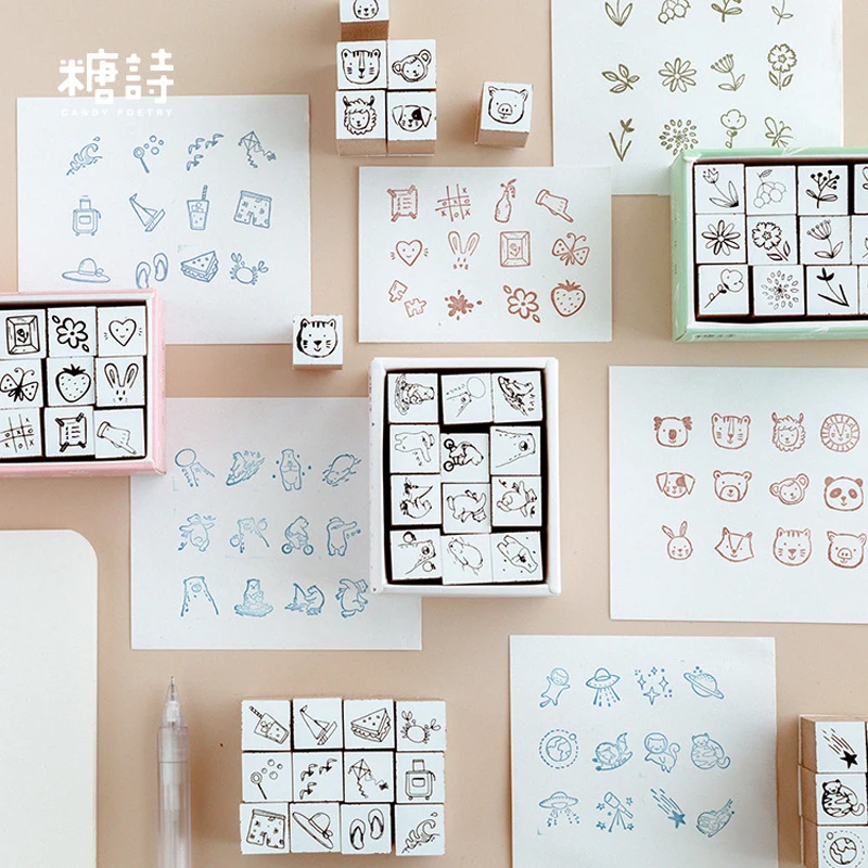 

1 set Vintage Cute animal plant travel stamp DIY wooden rubber stamps for scrapbooking stationery scrapbooking standard stamp