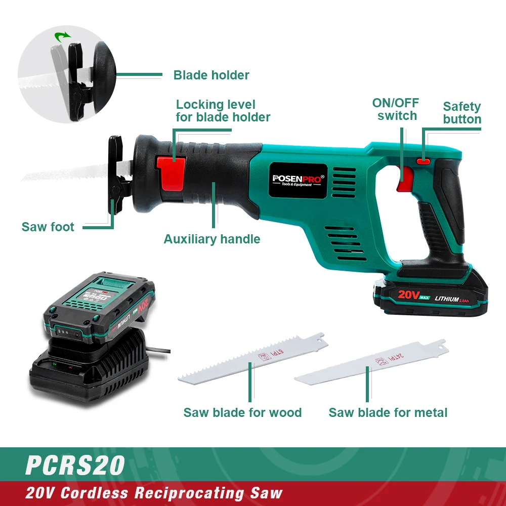 POSENPRO 20 в Беспроводная электрическая пила возвратно-поступательная 2.0Ah Li-Ion Kit