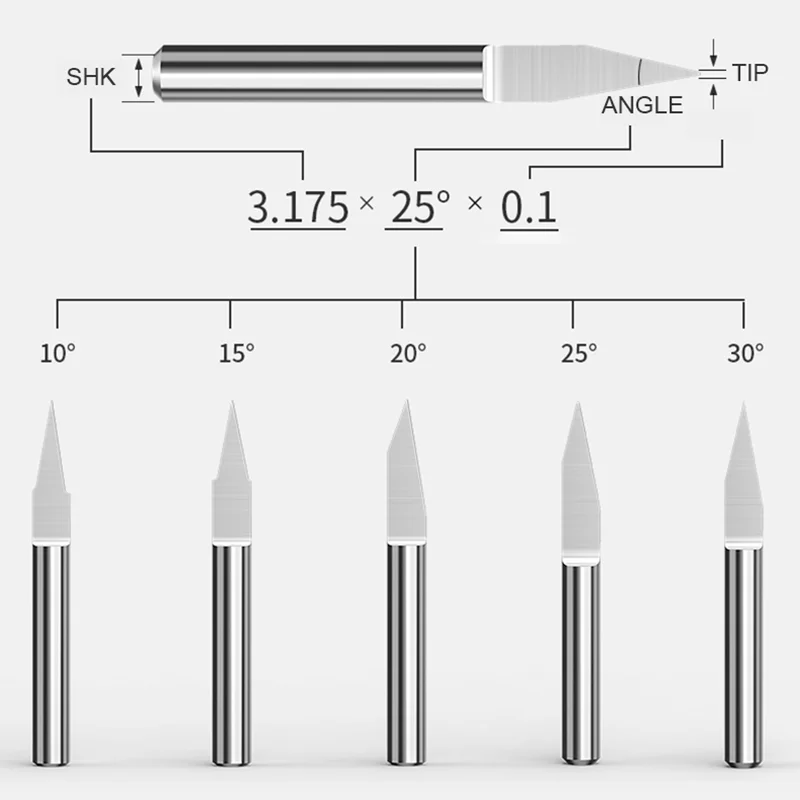 UCHEER 10 шт. 3 175 мм ЧПУ гравировка V bits Tip0.1-0 8 °-60 ° твердосплавный материал