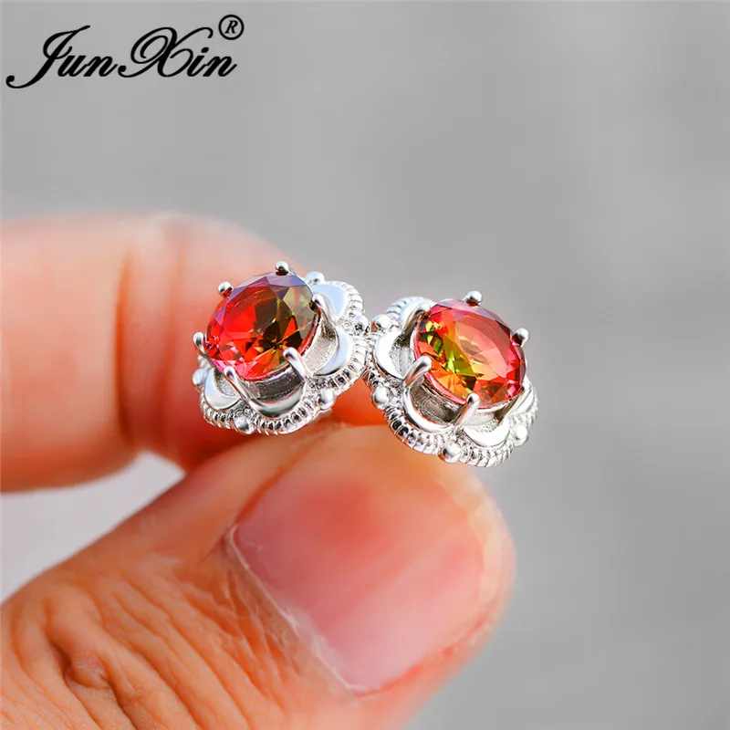 Роскошные Шарм Мистик цветок серьги из белого золота розового в цветах радуги