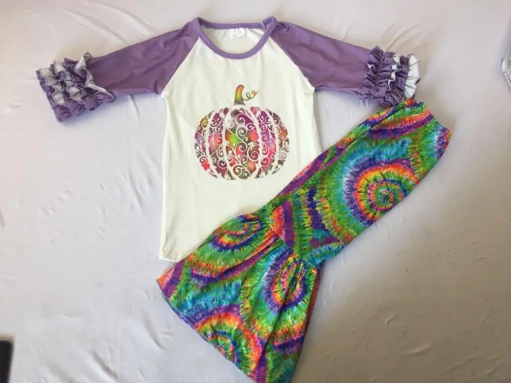 

Halloween design for cute girls with colorful pumpkin pattern outfits 3/4 sleeve