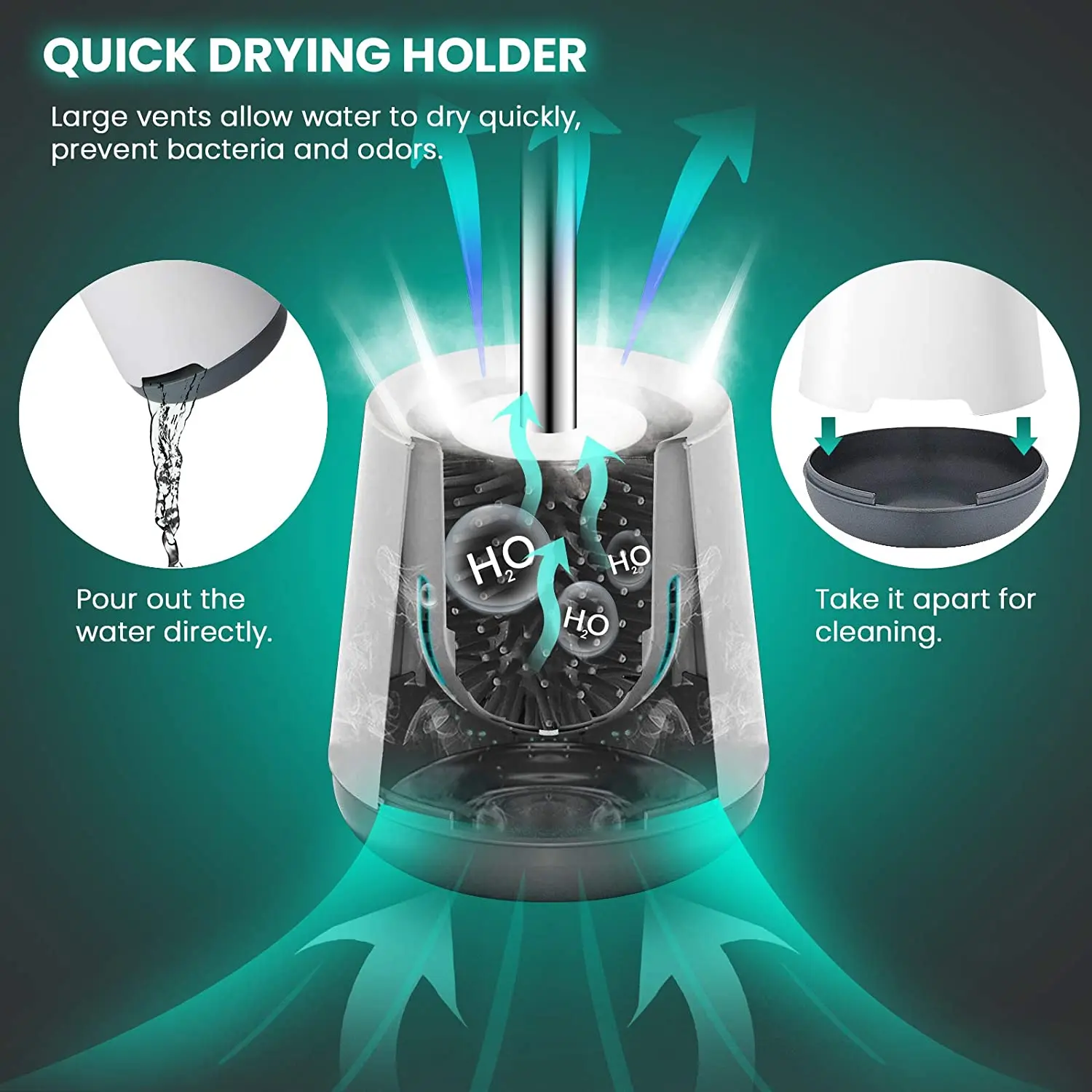 

Toilet Brush and Holder, Silicone Toilet Brush with No-Slip Long Stainless Steel Handle and Quick Drying Holder, Silicone Toilet