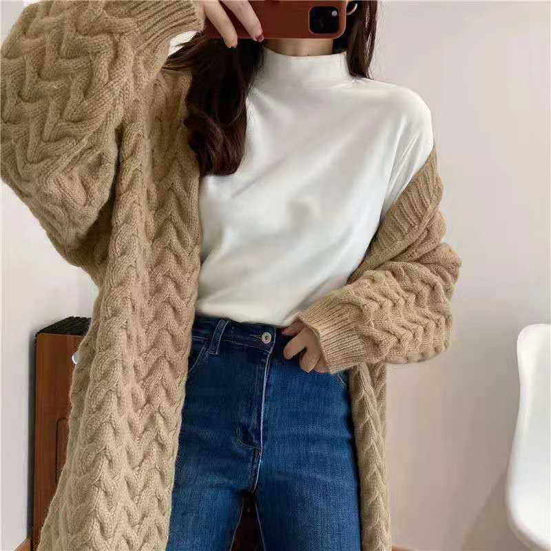 Sungtin Vintage Twisted Casual Long Knit Cardigan for Women Korean Oversized Thicken Warm Loose Women's Sweater Soft Clothings |