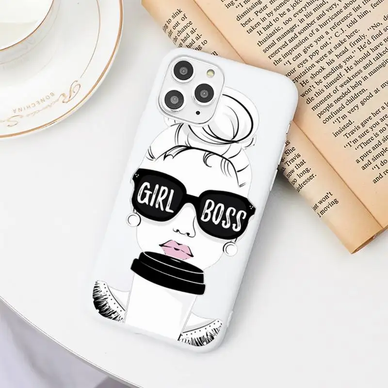 

Girl Boss Pink Women Cartoon Phone Case Candy Color for iPhone 11 12 6 6S 7 8 XS X SE 2020 XR mini pro Plus MAX coque