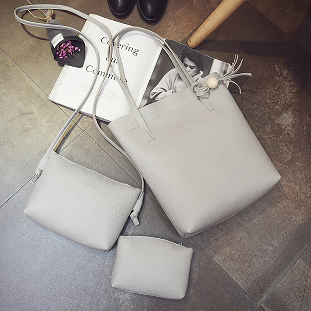 

3-piece Women's Handbags Fashionable Durable Tassel Leather Solid Shoulder Bag Messenger Bag Clutch Wallet 2021