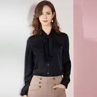 Women's Blouses and Tops Silk black long sleeve bowtie Office Formal Casual Shirts Plus Large Size Spring Summer Sexy Haut Femme