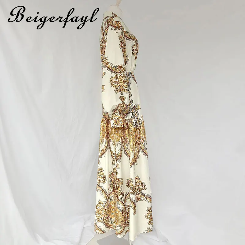 Beigerfayl осеннее платье для женщин 2019 богемные цветочные печати хлопок A Line фонарь